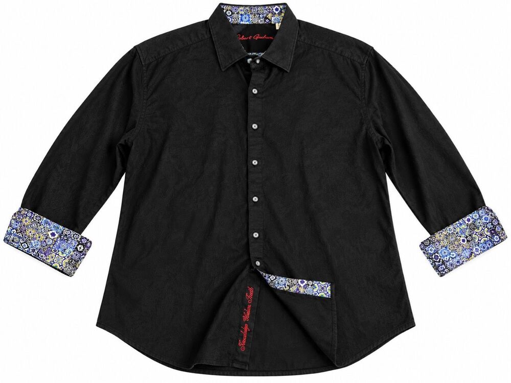 Robert Graham Men’s Black Contrast Cuff Long Sleeve Button Up Shirt Size 3XL